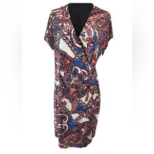 George Spring Paisley ladies faux wrap dress size Large (12/14) poly stretch‎